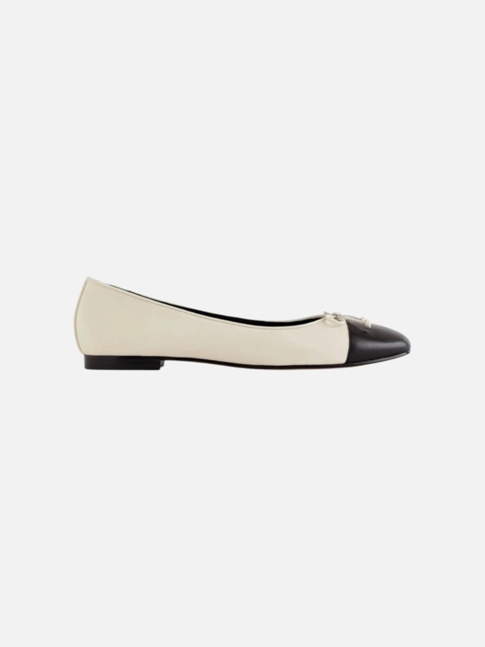 Quince Italian Leather Cap-Toe Ballet Flats Bone Black US 8 NIB Limited Color